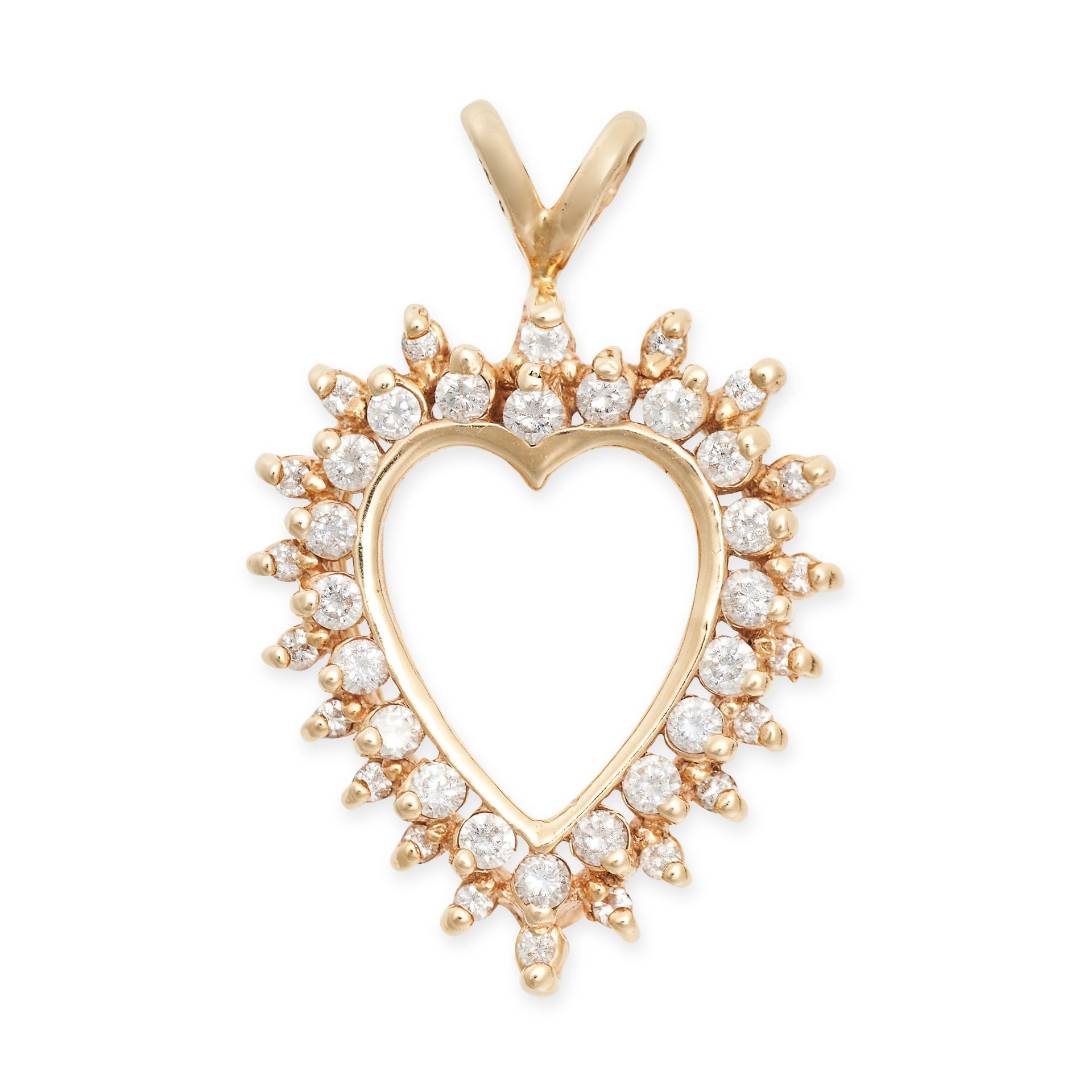 A DIAMOND HEART PENDANT in 14ct yellow gold, designed as an openwork heart, set with round brilliant