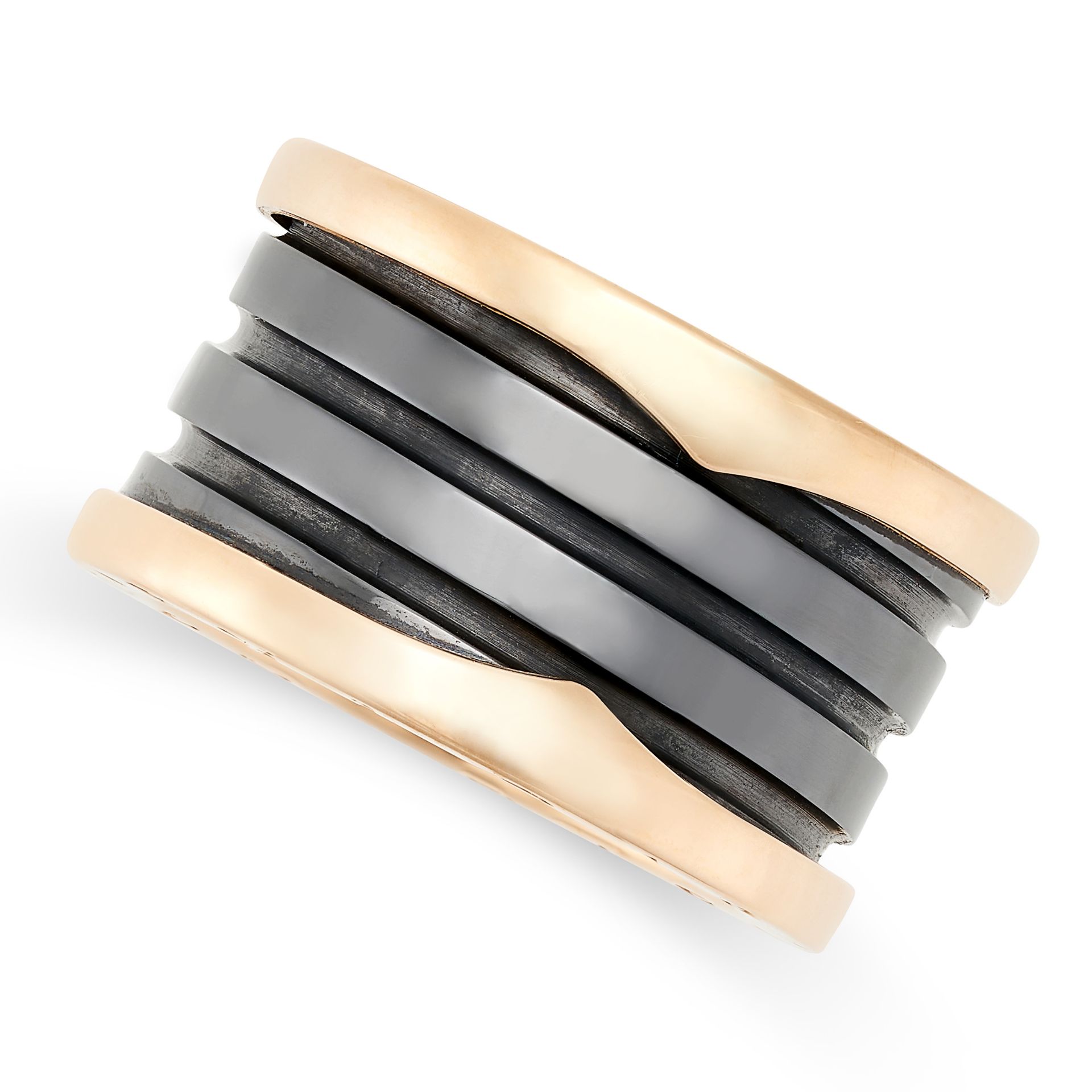 BULGARI, B.ZERO 1 CERAMIC RING in 18ct rose gold, the articulated band with engraved lettering '