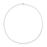 A DIAMOND CHAIN NECKLACE in 14ct white gold, comprising a row of bezel set round brilliant cut