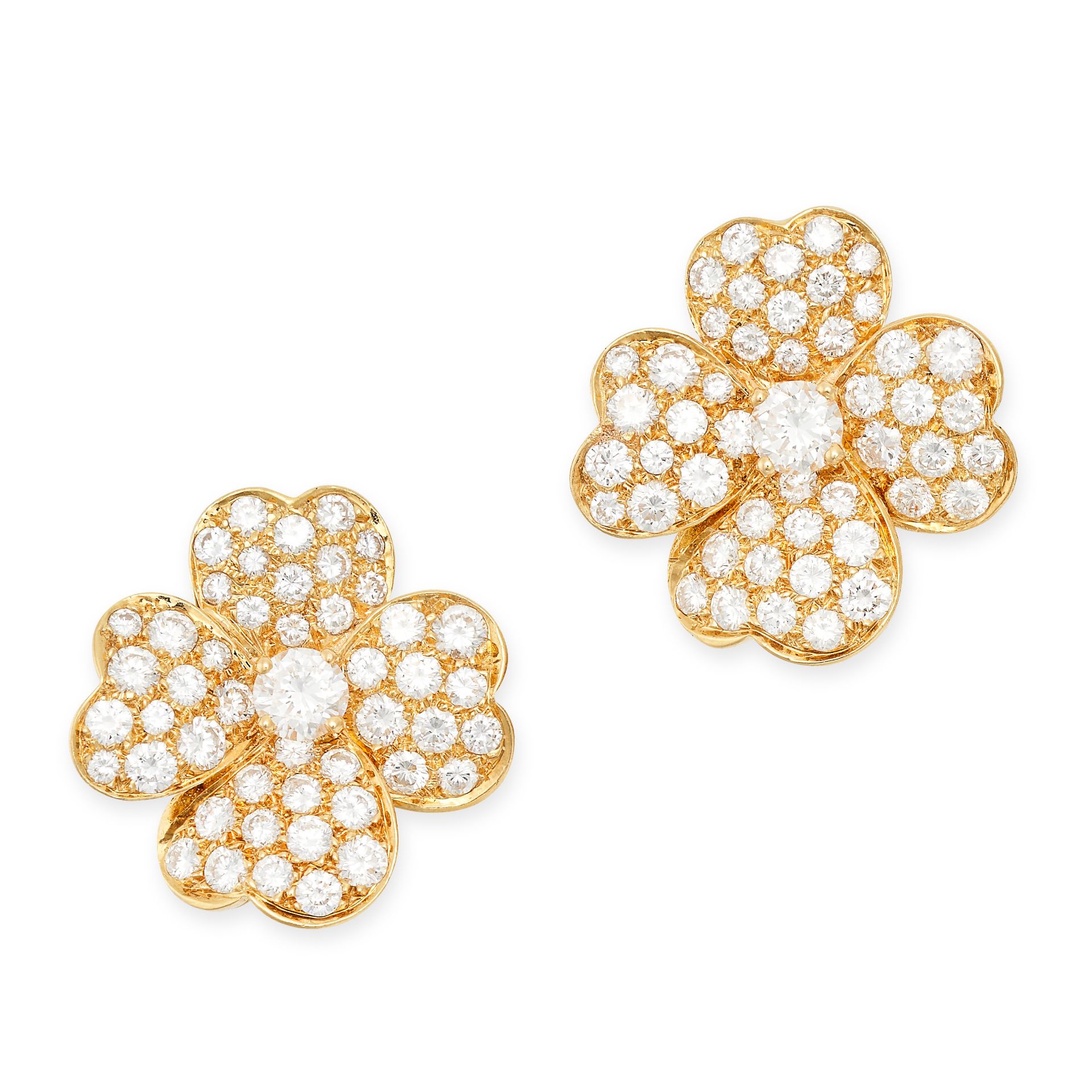 VAN CLEEF & ARPELS, A PAIR OF DIAMOND COSMOS CLIP EARRINGS in 18ct yellow gold, each designed as a
