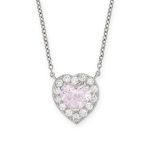 A PINK DIAMOND AND WHITE DIAMOND PENDANT NECKLACE in platinum, set with a heart shaped brilliant cut
