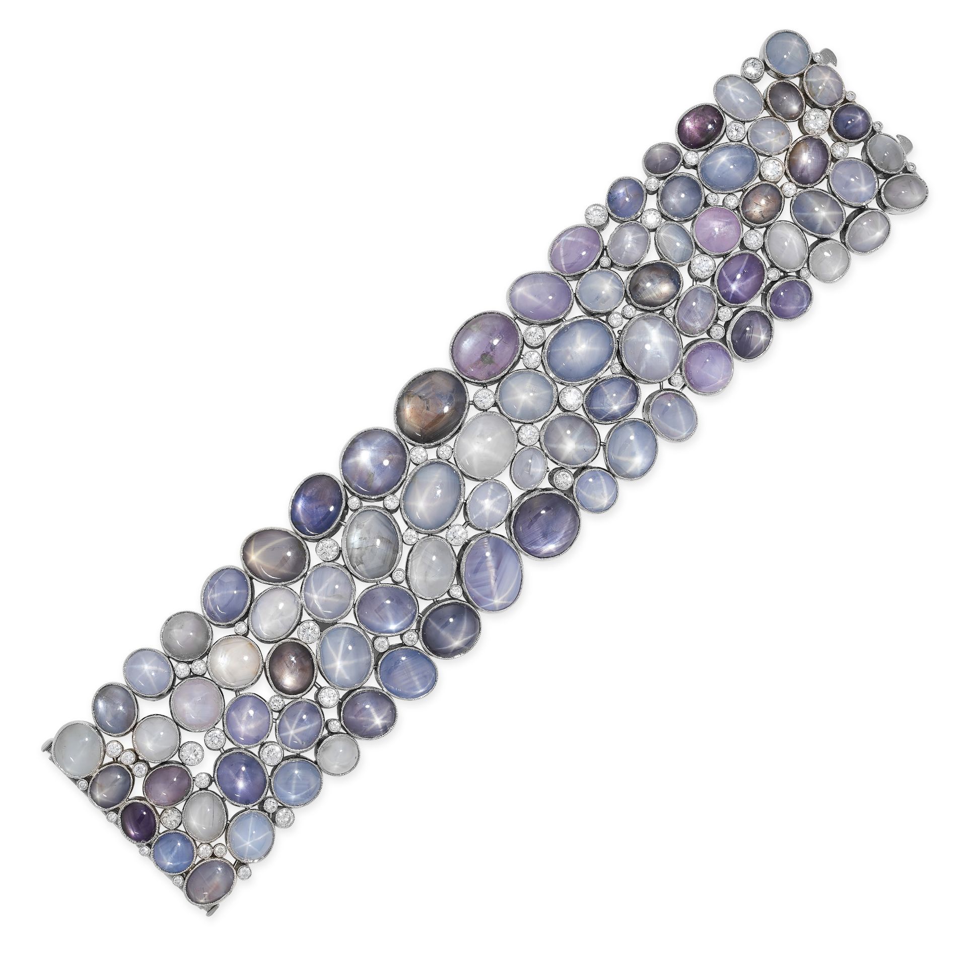 A STAR SAPPHIRE AND DIAMOND BRACELET comprising four rows of various coloured cabochon star - Bild 2 aus 2