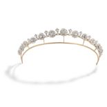 AN ANTIQUE DIAMOND TIARA / NECKLACE, CIRCA 1890 in yellow gold and silver, set with graduated