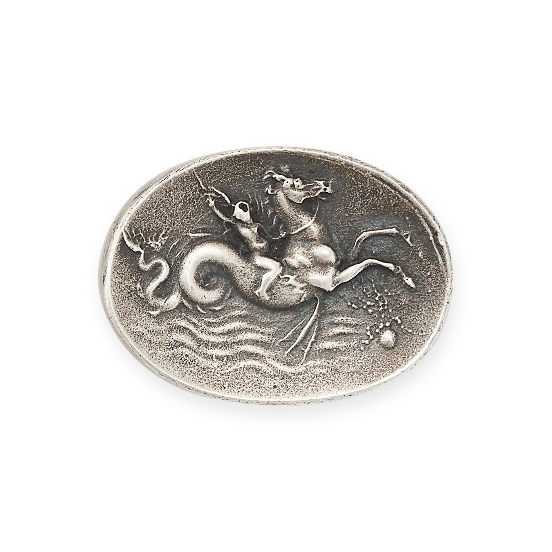 A SILVER CAMEO depicting Cupid riding a seahorse, 1.6cm, 7.0g.