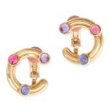 BULGARI, A PAIR OF VINTAGE GEMSET C-CLIP EARRINGS in 18ct yellow gold, each set with a cabochon