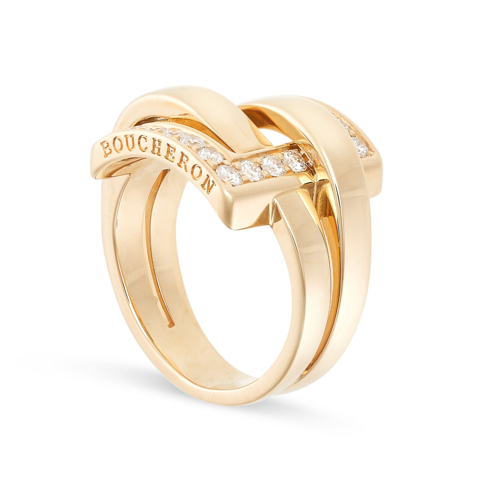 BOUCHERON, A DIAMOND DECHAINEE RING in 18ct yellow gold, designed as a belt buckle, set with round - Bild 2 aus 2