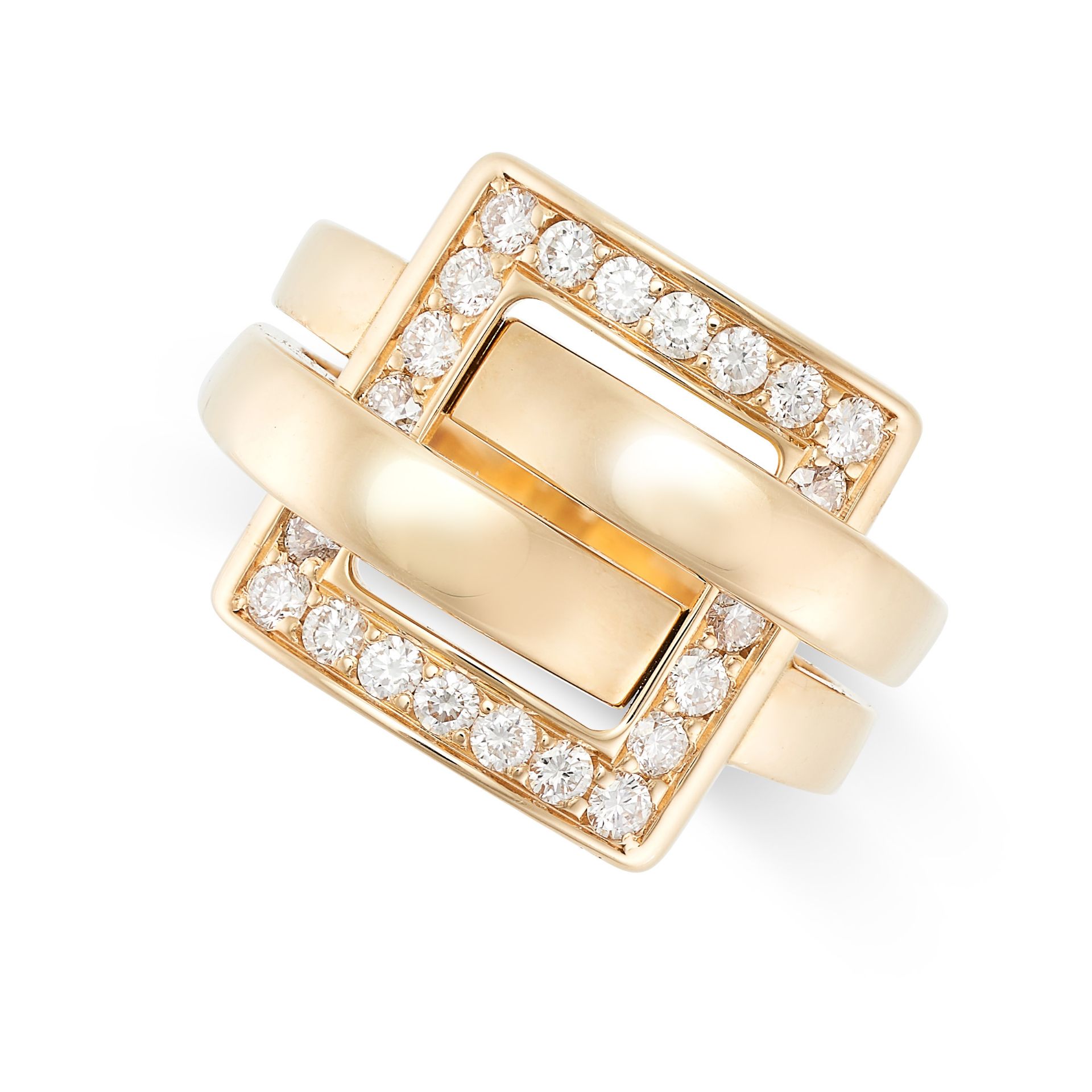 BOUCHERON, A DIAMOND DECHAINEE RING in 18ct yellow gold, designed as a belt buckle, set with round