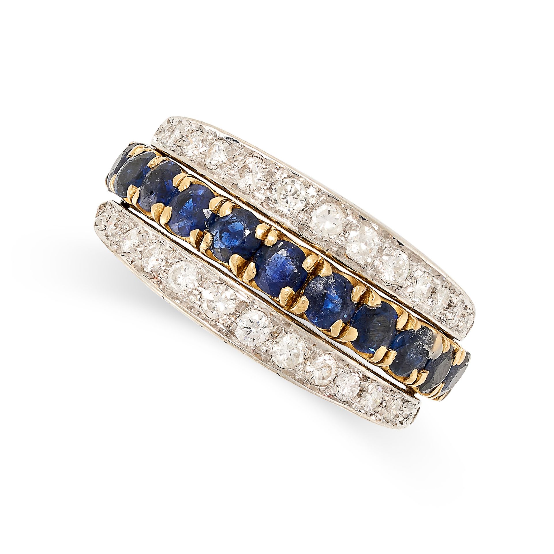 A SAPPHIRE, RUBY AND DIAMOND REVERSIBLE RING the central band half set with round cut sapphires - Bild 3 aus 3