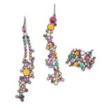 SOLANGE AZAGURY-PARTRIDGE, A GEMSET CHROMAPHILIAC RING AND EARRINGS SUITE in 18ct blackened gold,