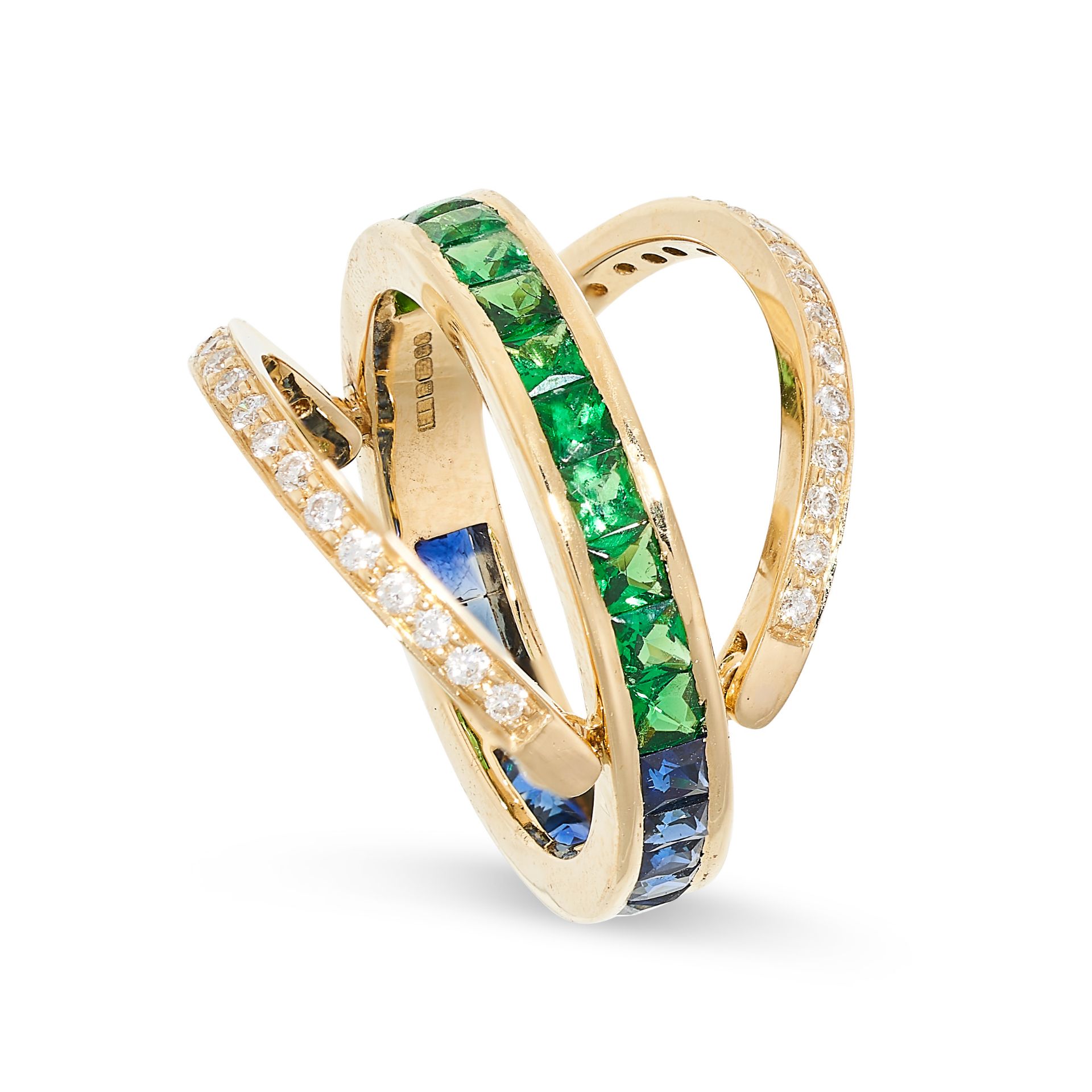 A SAPPHIRE AND TSAVORITE GARNET REVERSIBLE RING in 18ct yellow gold, the central band half set - Bild 2 aus 2