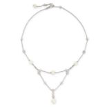 BULGARI, A PEARL AND DIAMOND LUCEA NECKLACE in 18ct white gold, set with pearls accented by square