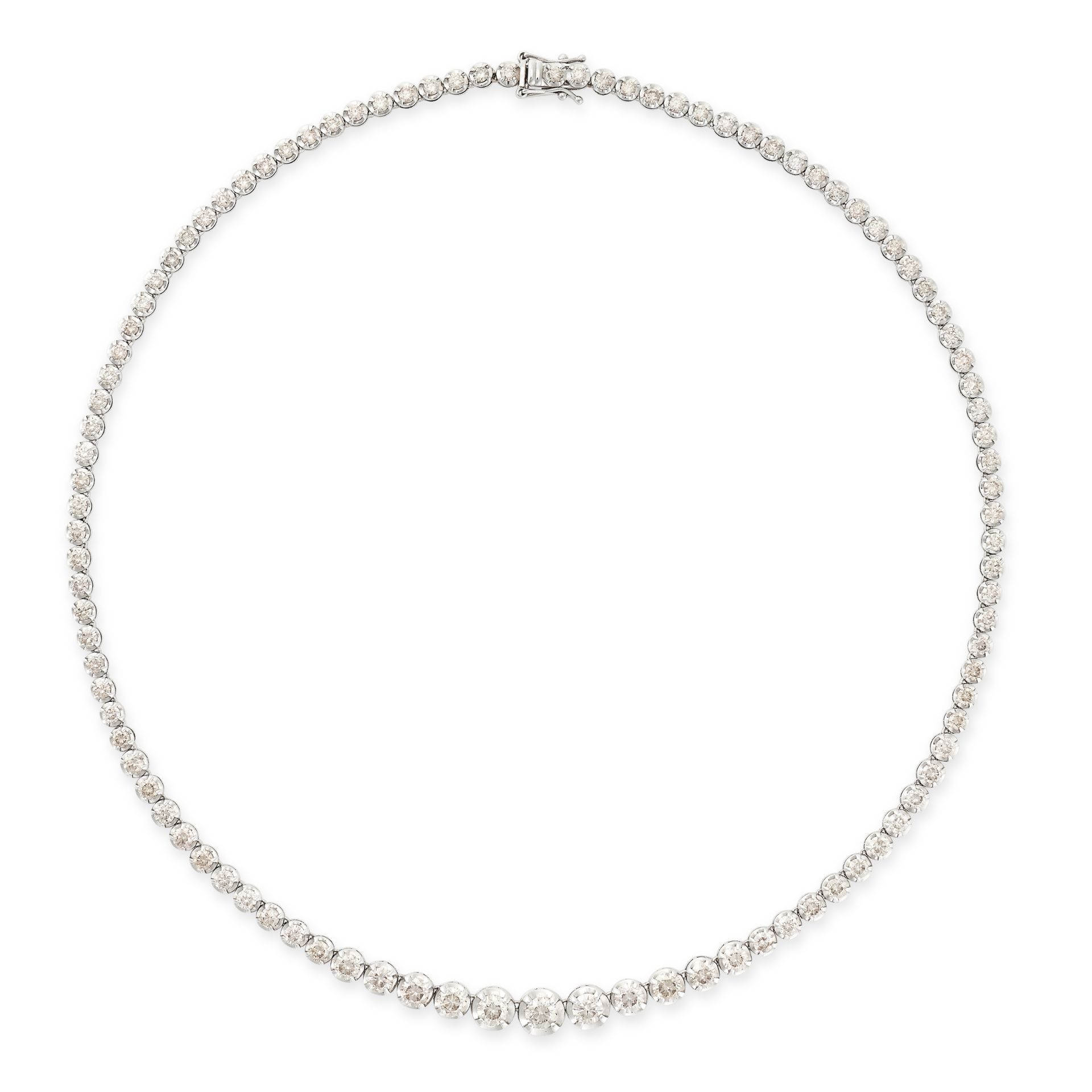 A DIAMOND RIVIERE NECKLACE in 18ct white gold, set with a single row of graduated round brilliant