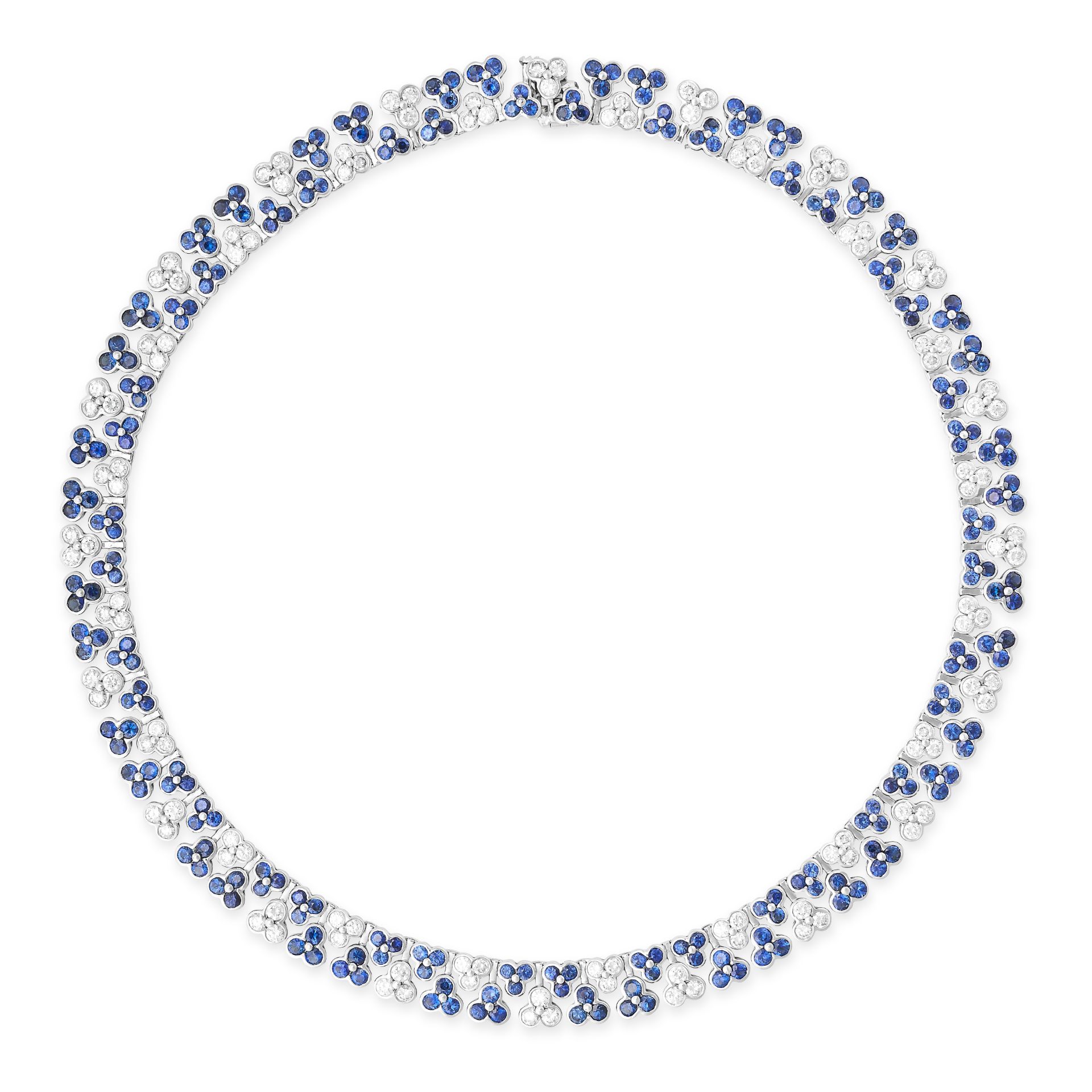 BULGARI, A VINTAGE SAPPHIRE AND DIAMOND NECKLACE in platinum and 18ct white gold, set with two