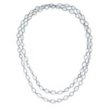 A MOONSTONE CHAIN NECKLACE set with a single row of cabochon moonstones, no assay marks, 99.0cm,