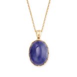 NO RESERVE - A TANZANITE PENDANT NECKLACE set with a cabochon tanzanite of 13.47 carats, suspended