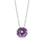 NO RESERVE - AN AMETHYST PENDANT NECKLACE in 18ct white gold, set with a circular faceted