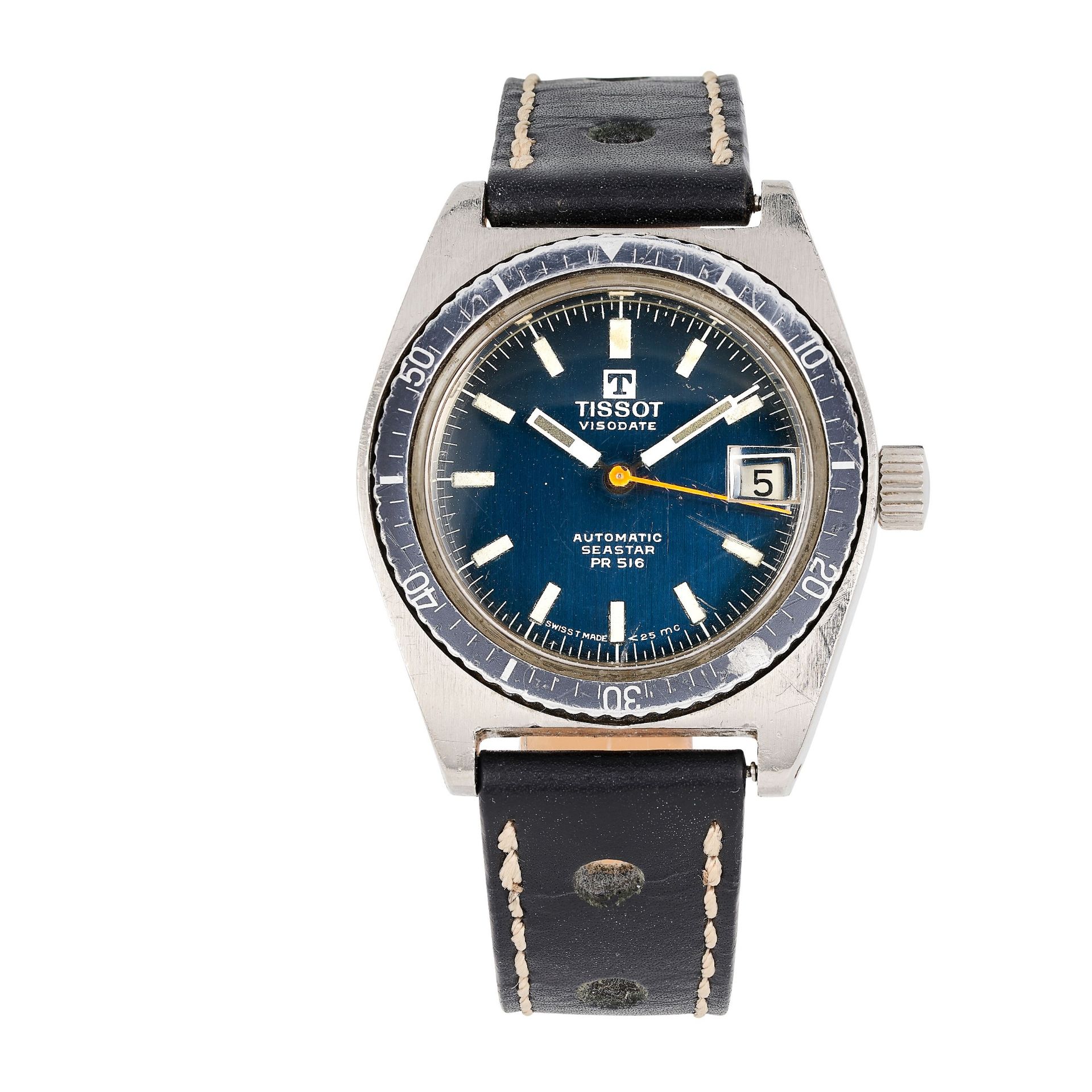 TISSOT, A VINTAGE SEASTAR PR 516 WRISTWATCH, CIRCA 1970s, in stainless steel with blued dial, lume