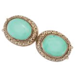 NO RESERVE - A TURQUOISE BELT BUCKLE in silver, set with two large cabochon turquoises within