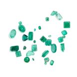 NO RESERVE - A COLLECTION OF UNMOUNTED EMERALDS various cuts including cabochon, oval, pear and step