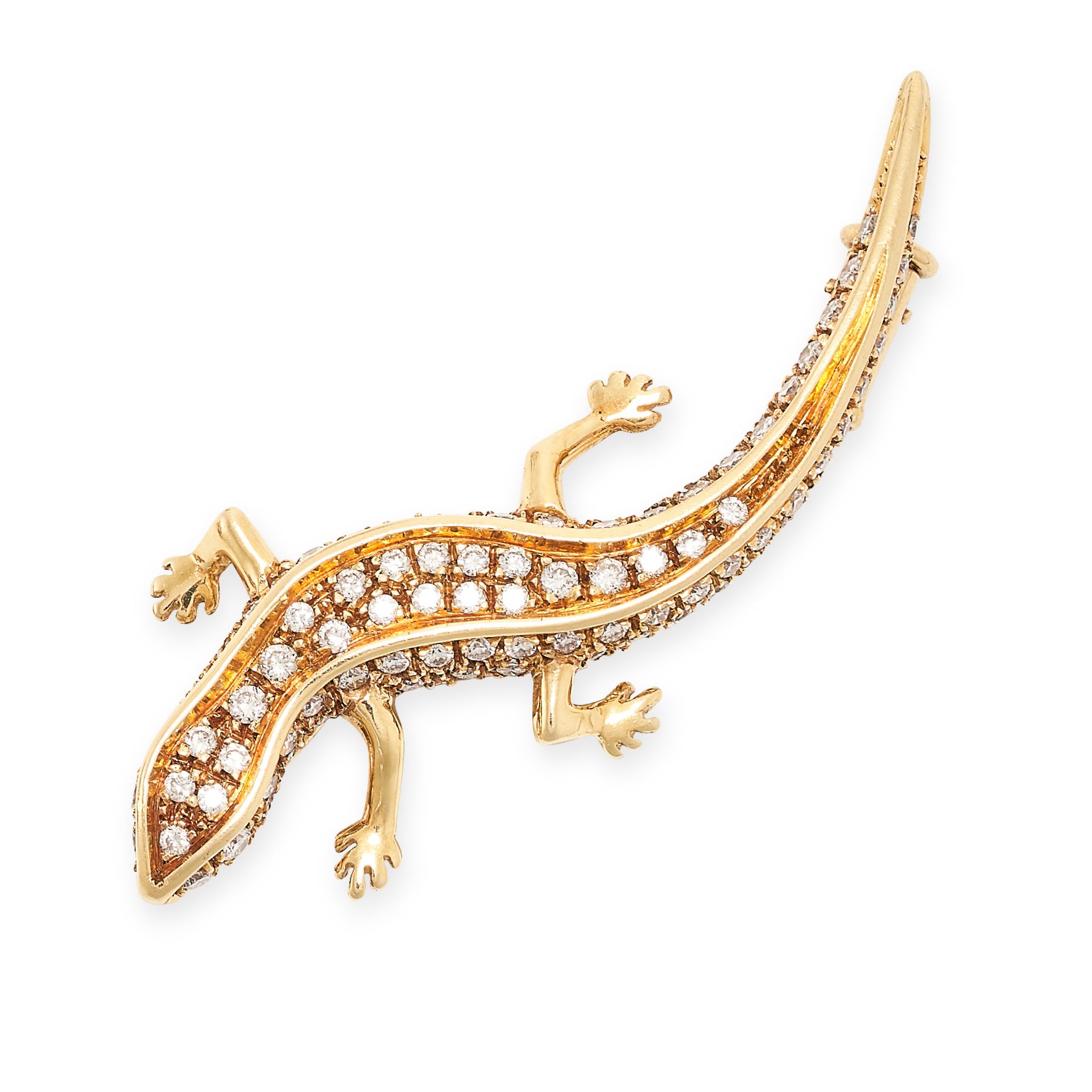 A DIAMOND SALAMANDER BROOCH designed as a salamander, set with round brilliant cut diamonds