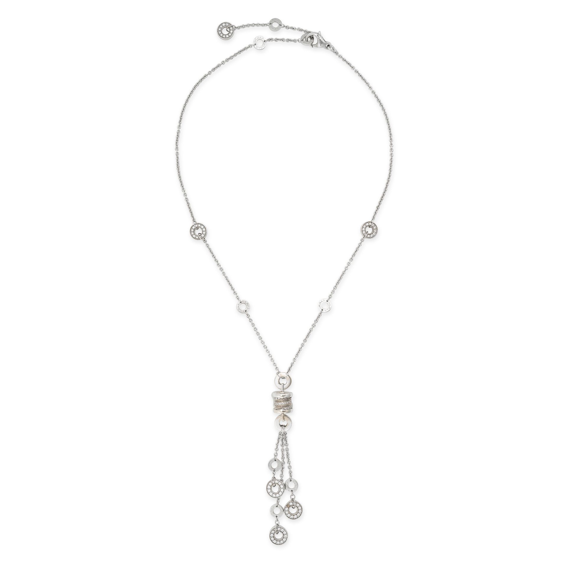 BULGARI, A B.ZERO 1 DIAMOND TASSEL PENDANT NECKLACE in 18ct white gold, the pendant jewelled with