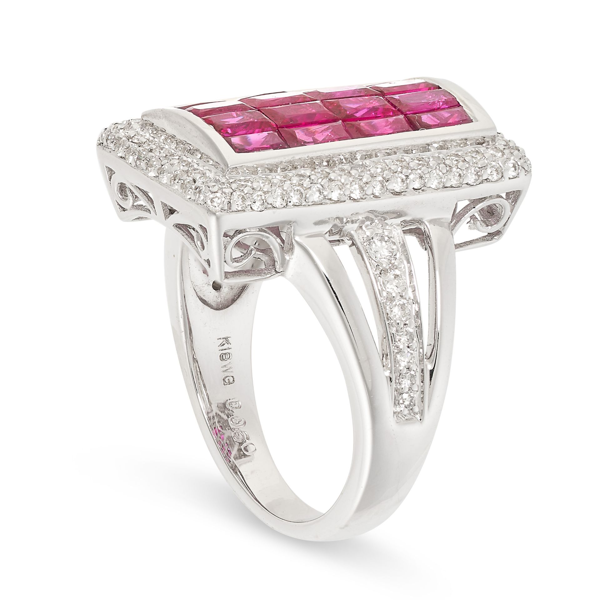 A RUBY AND DIAMOND DRESS RING set with sixteen invisibly set french cut rubies, within a rectangular - Bild 2 aus 2