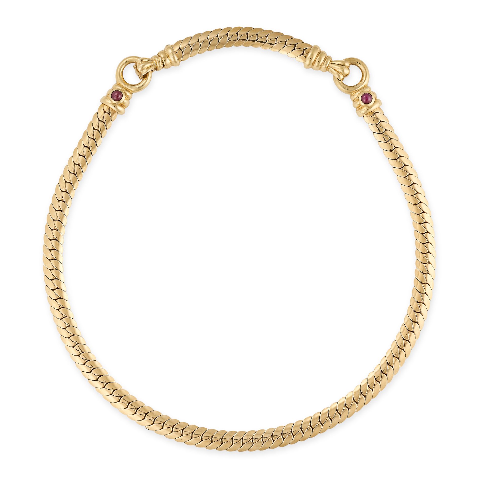 BALESTRA, A RUBY COLLAR NECKLACE the flat snake link chain set with two circular motifs accented