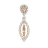 A DIAMOND PENDANT comprising a pear cut pink diamond in a border of round brilliant cut diamonds