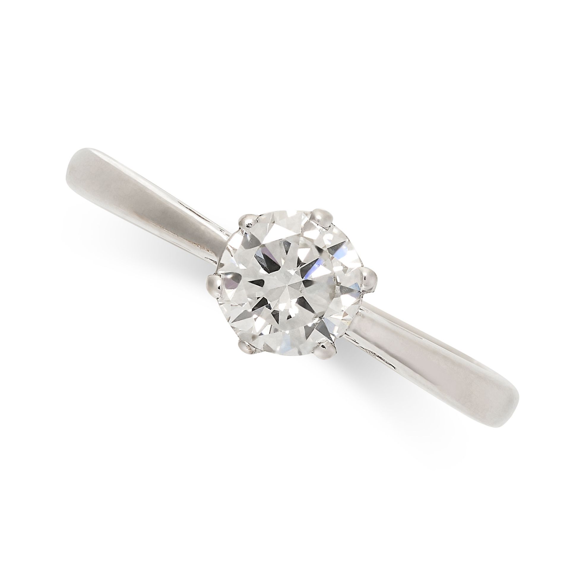 A SOLITAIRE DIAMOND ENGAGEMENT RING in 18ct white gold, set with a round brilliant cut diamond of