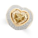 A NATURAL 5.05 CARAT YELLOW DIAMOND DRESS RING in 18ct yellow and white gold, designed as a heart,