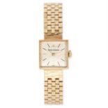 JAEGER-LECOULTRE, A VINTAGE LADIES YELLOW GOLD WRISTWATCH, in 9ct yellow gold, the square face