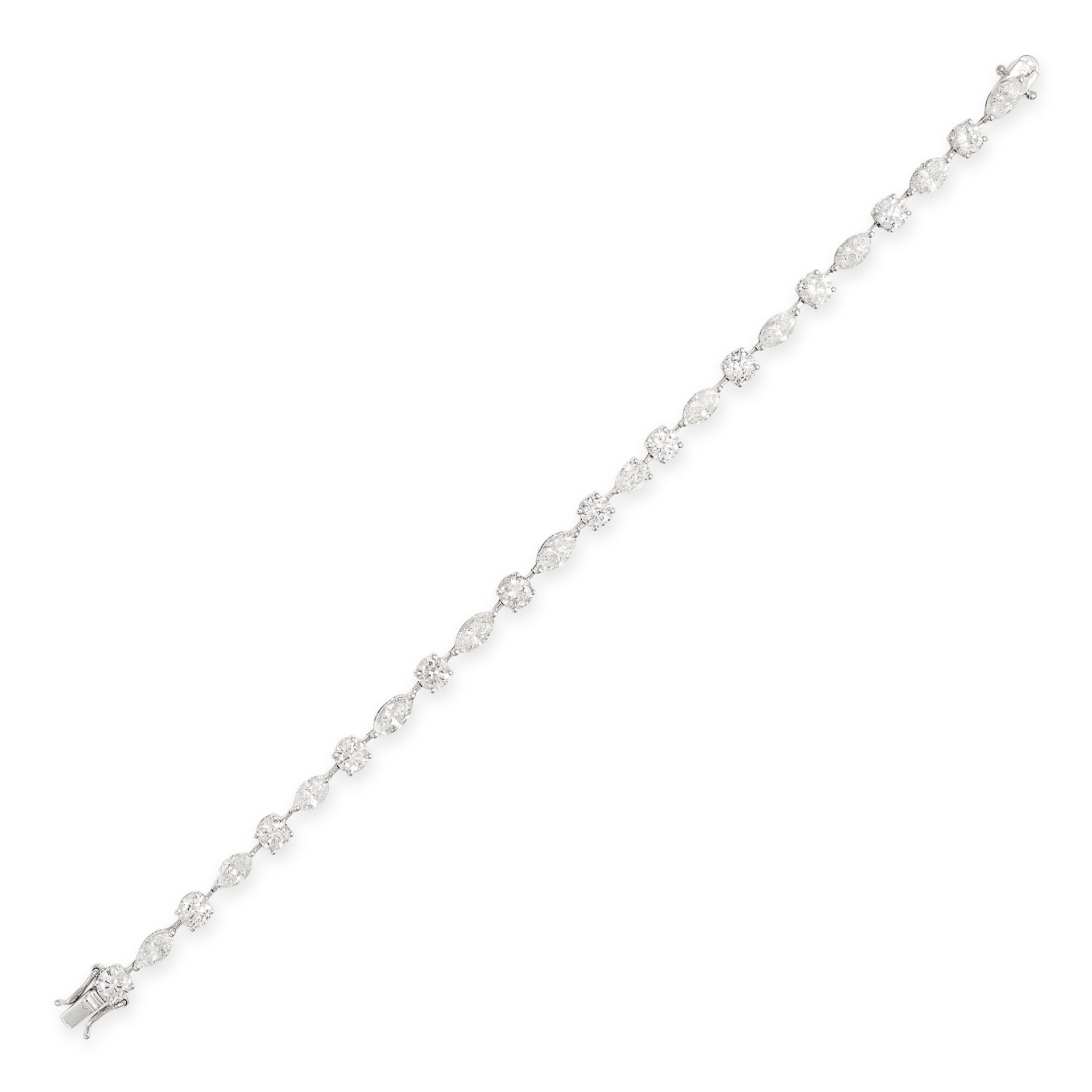 A DIAMOND LINE BRACELET comprising a single row of alternating round brilliant and marquise cut