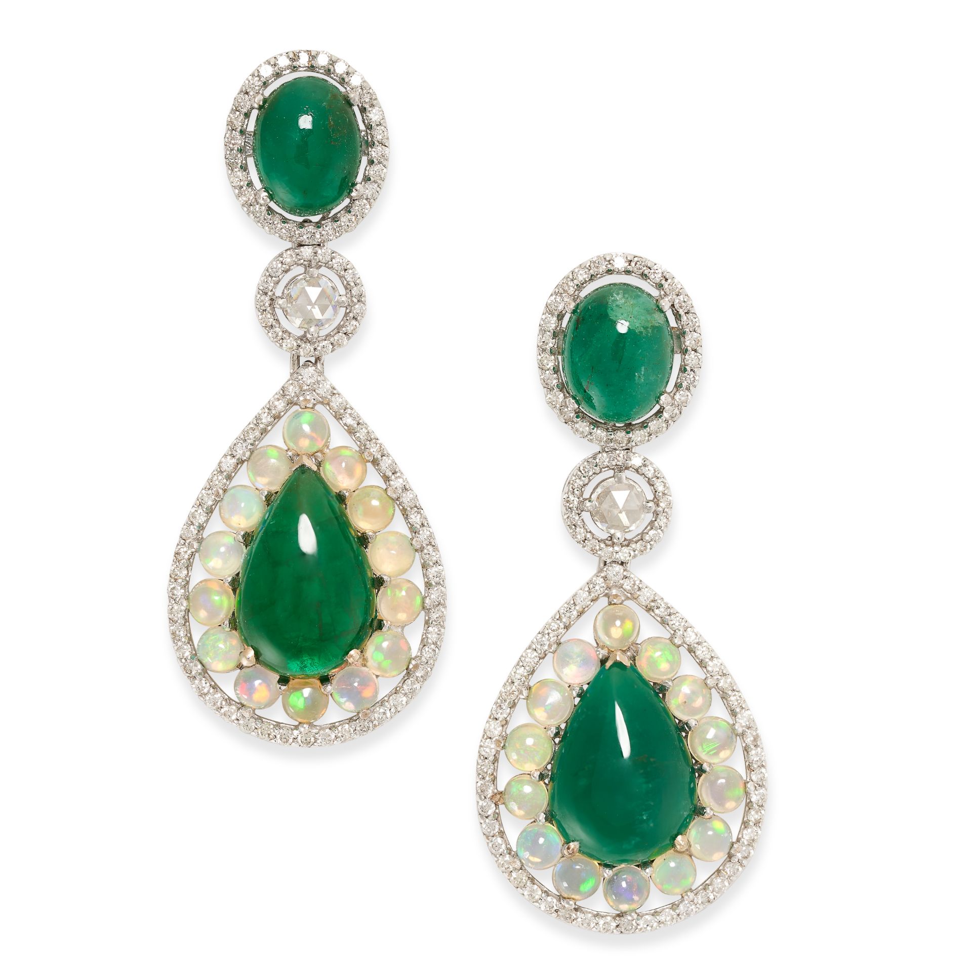 AN EMERALD, OPAL AND DIAMOND NECKLACE AND EARRINGS SUITE the necklace comprising two strands of - Bild 2 aus 2