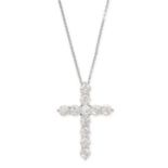 A DIAMOND CROSS PENDANT AND CHAIN the cross pendant set with round brilliant cut diamonds, the