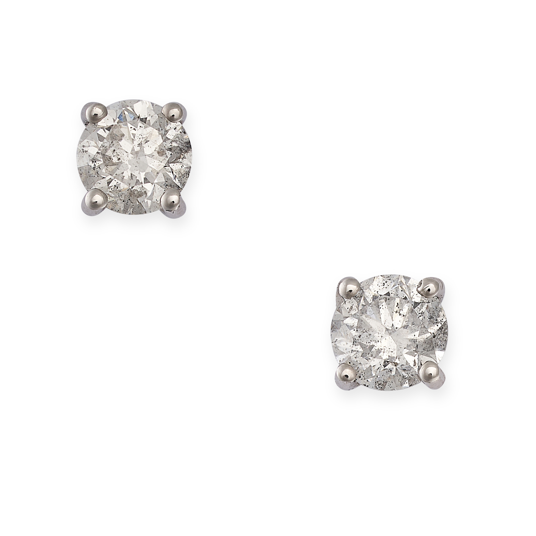 A PAIR OF DIAMOND STUD EARRINGS each set with a round brilliant cut diamond, both totalling 0.90