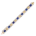 A VINTAGE LAPIS LAZULI BRACELET in 18ct yellow gold and white gold, set with seven pieces of lapis