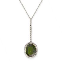 A GREEN PASTE PENDANT AND CHAIN, EARLY 20TH CENTURY the pendant set with an oval cut green paste