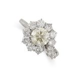 A DIAMOND RING in 18ct white gold, set with a round brilliant cut diamond of 1.27 carats in an