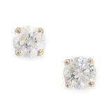 A PAIR OF DIAMOND STUD EARRINGS in 14ct yellow gold, each set with a round brilliant cut diamond,