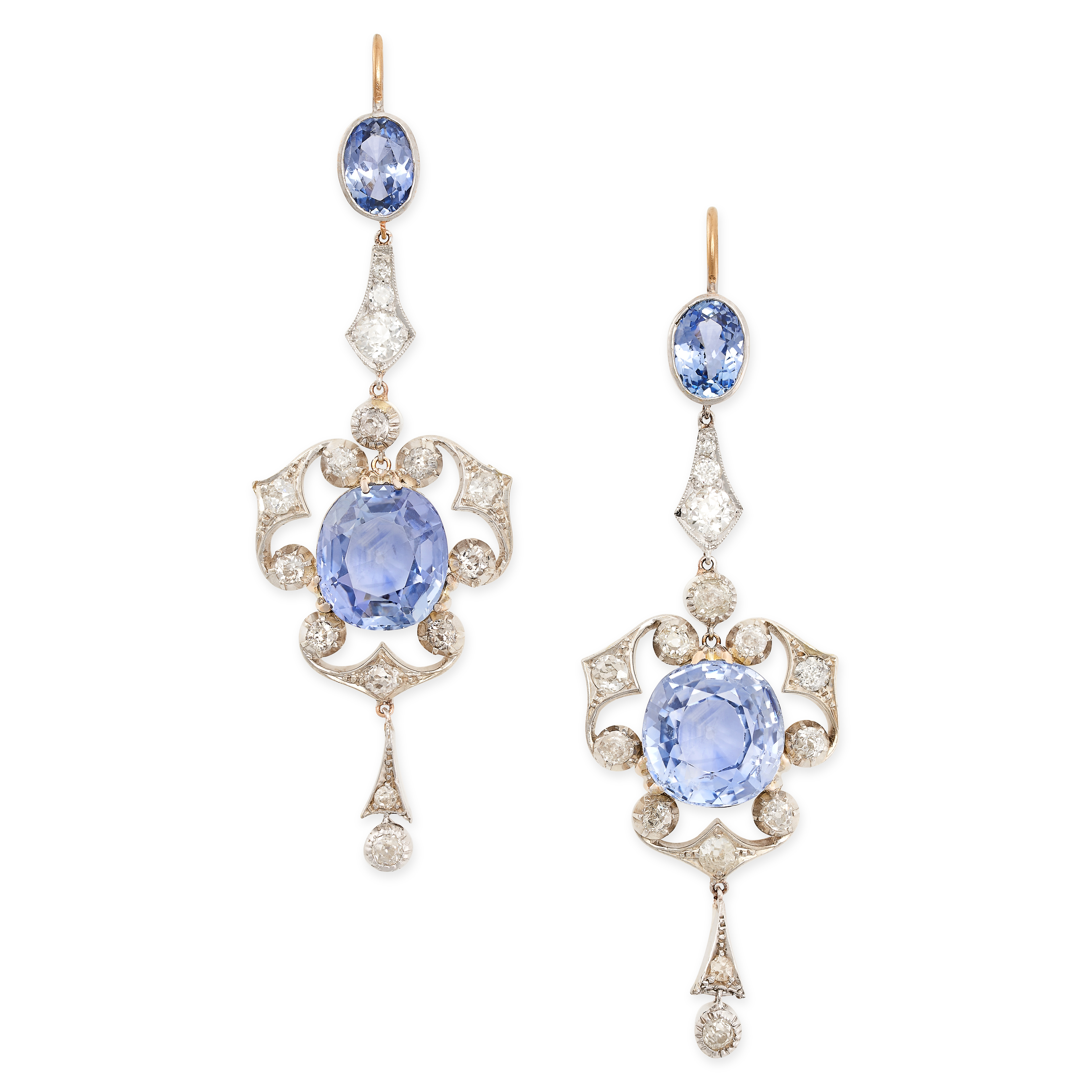 A PAIR OF CEYLON NO HEAT SAPPHIRE AND DIAMOND EARRINGS, EARLY 20TH CENTURY AND LATER in 18ct white