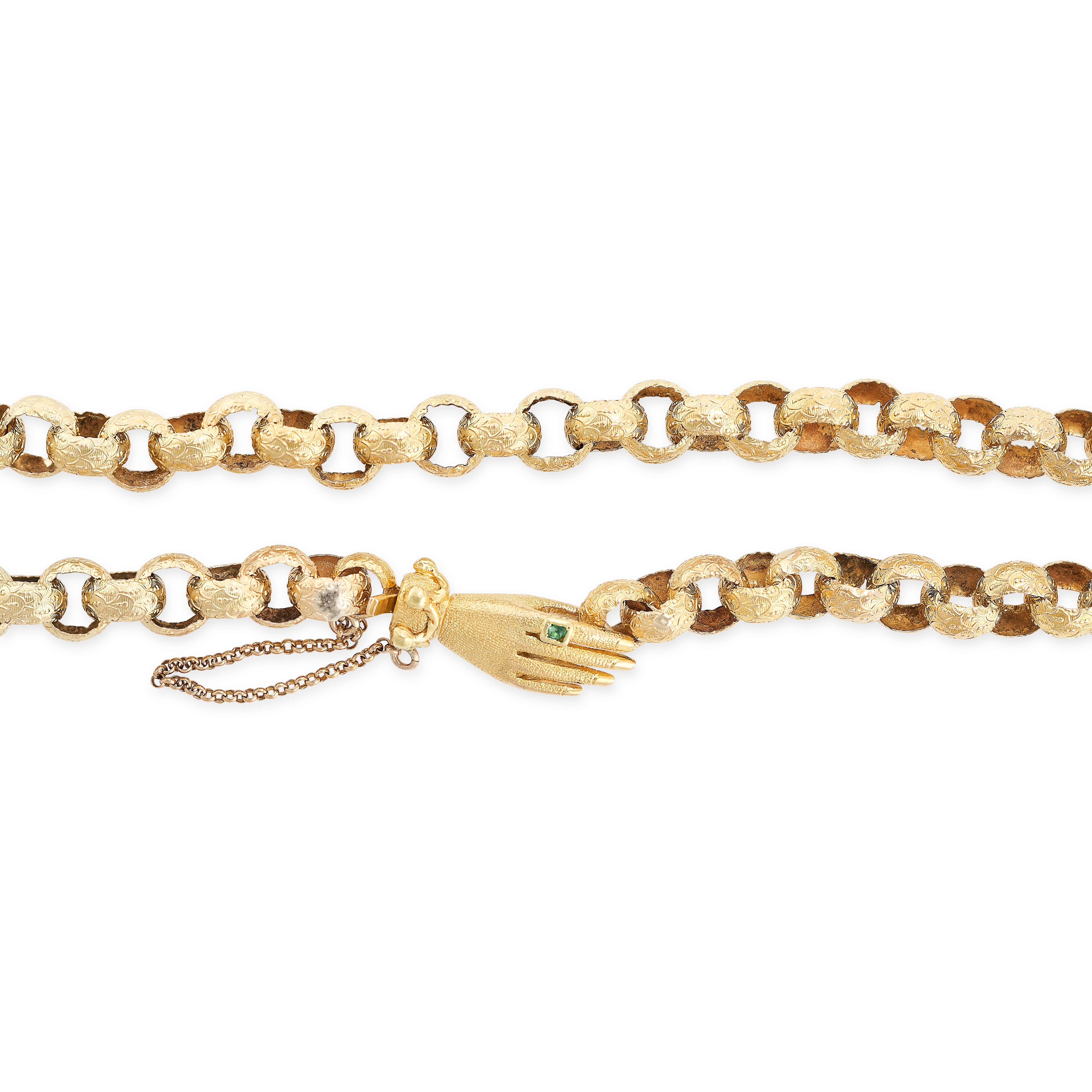 AN ANTIQUE GEORGIAN FANCY LINK LONGCHAIN NECKLACE, EARLY 19TH CENTURY in yellow gold, comprising a - Image 2 of 2