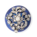 AN ANTIQUE ENAMEL AND DIAMOND BROOCH in yellow gold and silver, the circular domed body set with
