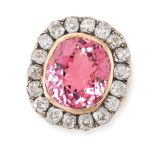 A FINE ANTIQUE PINK TOURMALINE AND DIAMOND RING, 19TH CENTURY in yellow gold and silver, set with