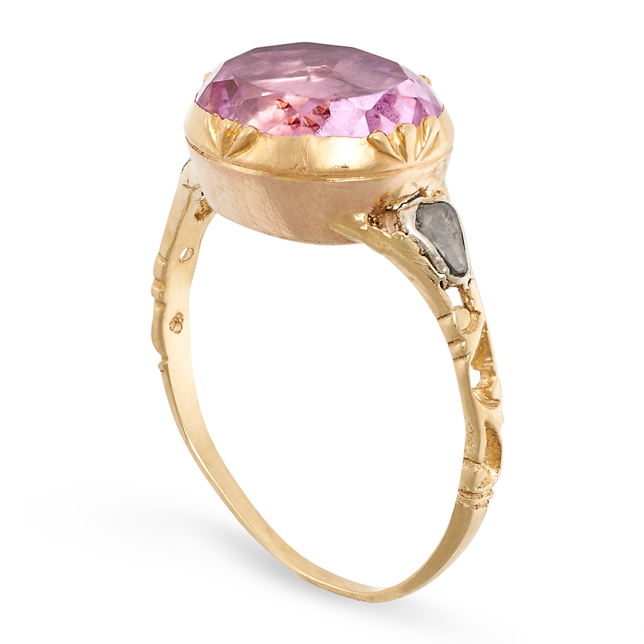 A PINK TOPAZ AND DIAMOND DRESS RING, 19TH CENTURY AND LATER in yellow gold and silver, later - Image 2 of 2