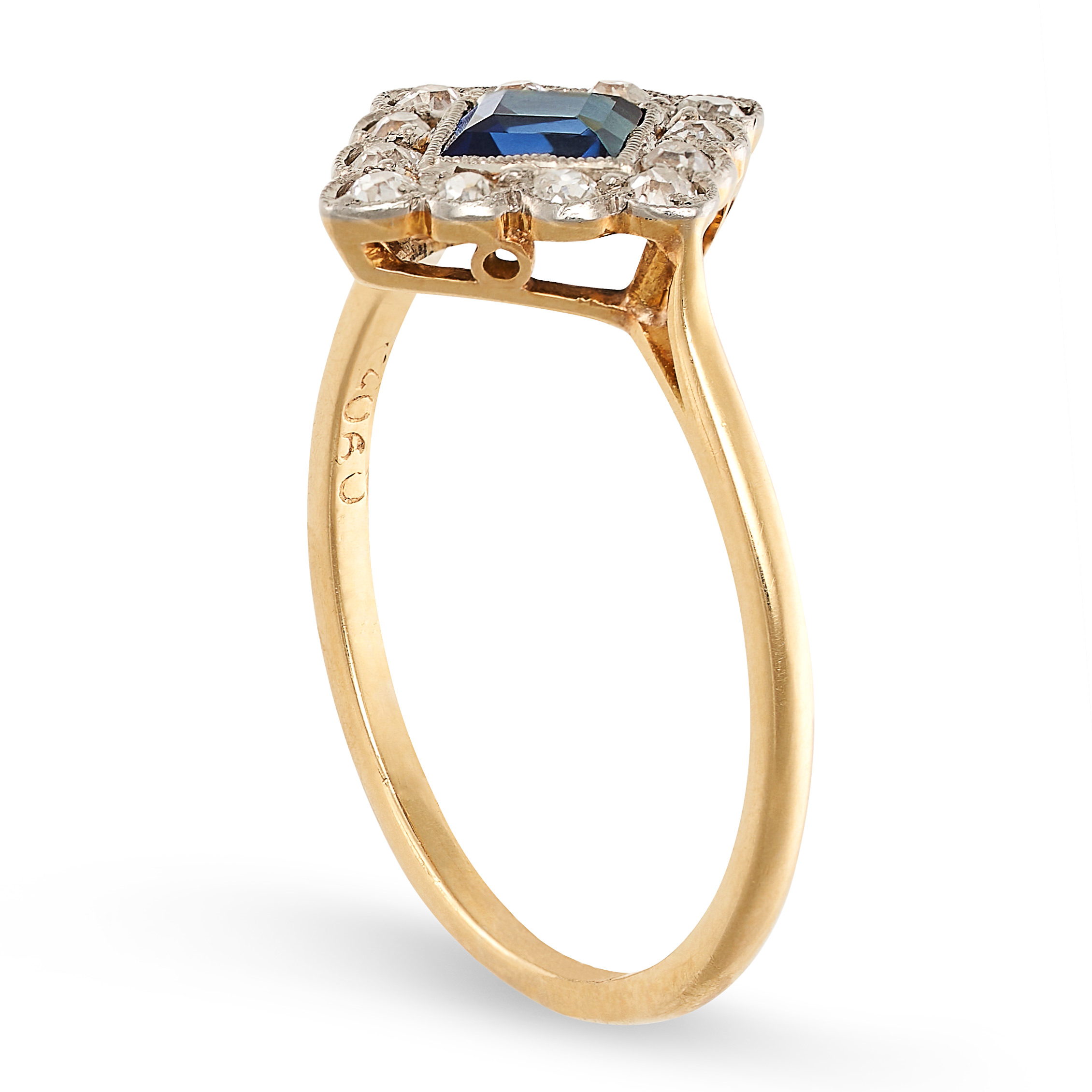 AN ART DECO SAPPHIRE AND DIAMOND RING in 18ct yellow and white gold, set with a square step cut - Image 2 of 2