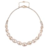 A FINE ANTIQUE FRENCH DIAMOND NECKLACE in 18ct yellow gold and silver, formed of a series of