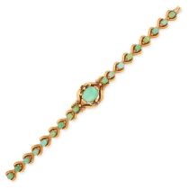 AN ANTIQUE GREEN QUARTZITE BRACELET in yellow gold, comprising a series of scrolling links, set with