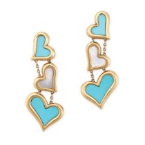 PIAGET, A PAIR OF TURQUOISE AND MOTHER OF PEARL EARRINGS in 18ct yellow gold, each comprising