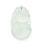 A CARVED HARDSTONE PENDANT comprising a single piece of light green hardstone carved in the