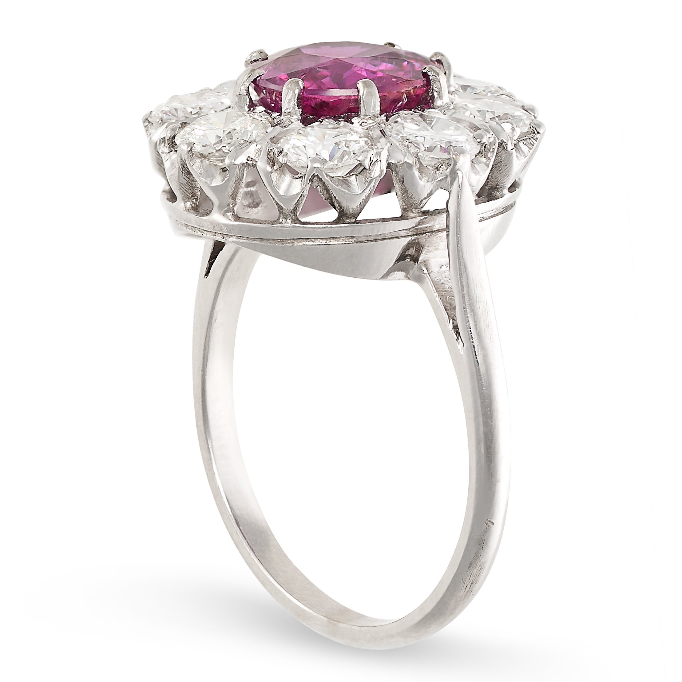 AN UNHEATED RUBY AND DIAMOND CLUSTER RING in white gold, set centrally with a round cut ruby of 1.89 - Image 2 of 2